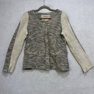 Cartonnier Jacket Womens Medium Black White Tweed Zip Pockets Textured Knit USA